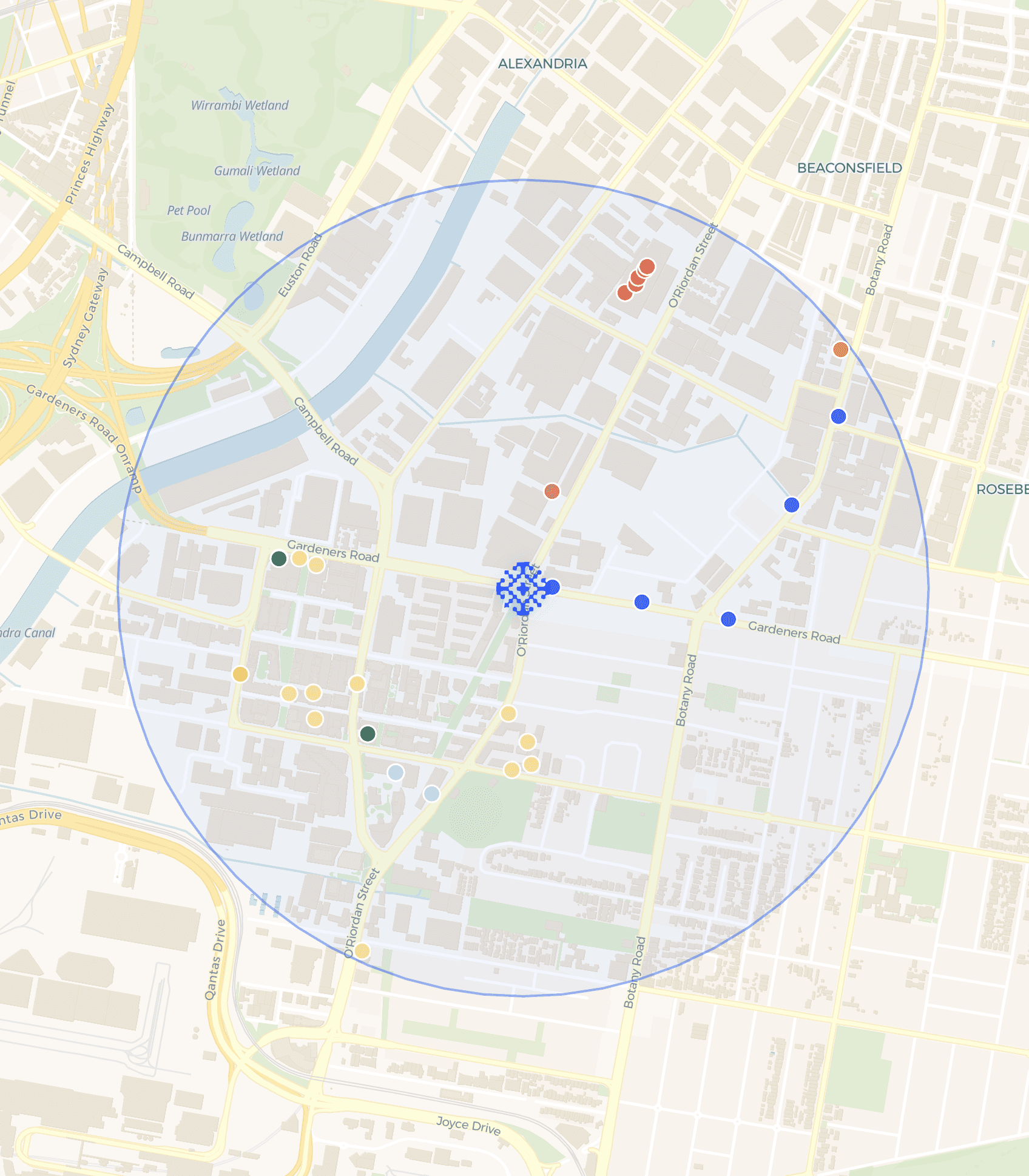 Map of Sydney showing Orbit's outdoor advertising network coverage